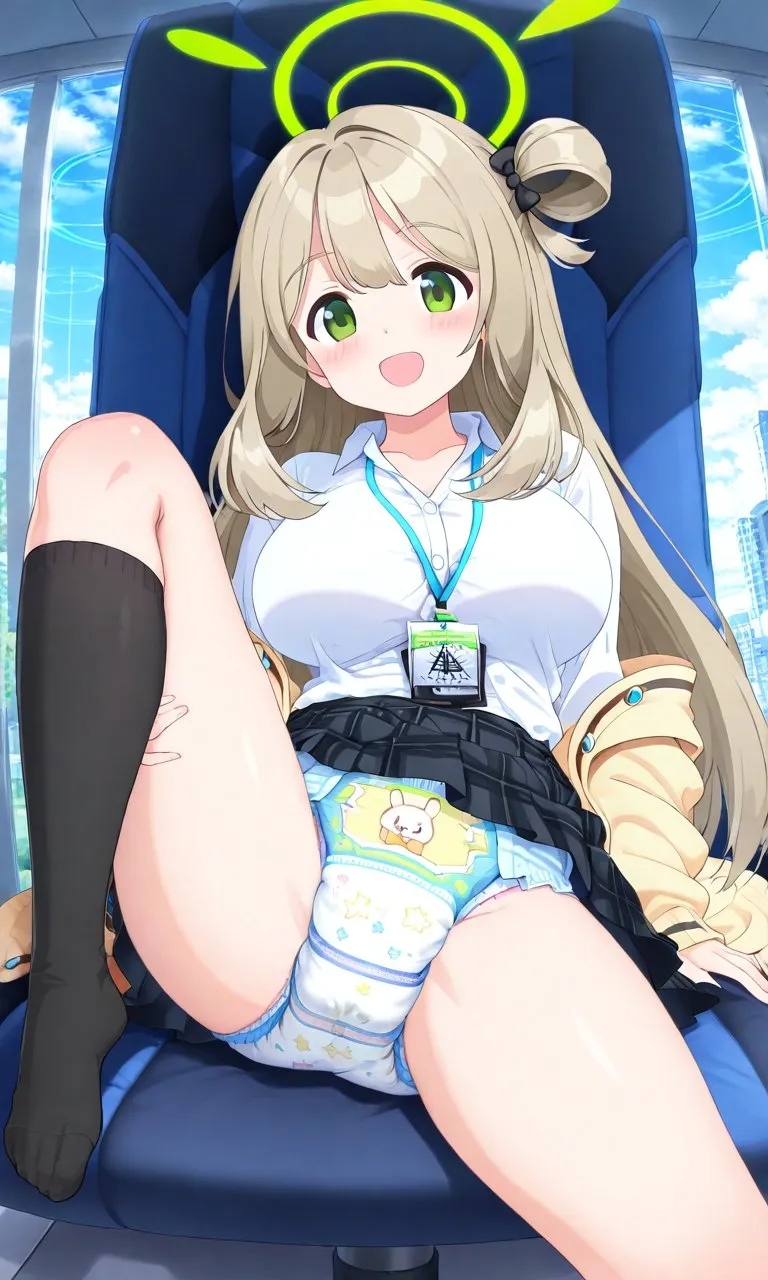 It's office-style clothing, but there's a diaper underneath the skirt.