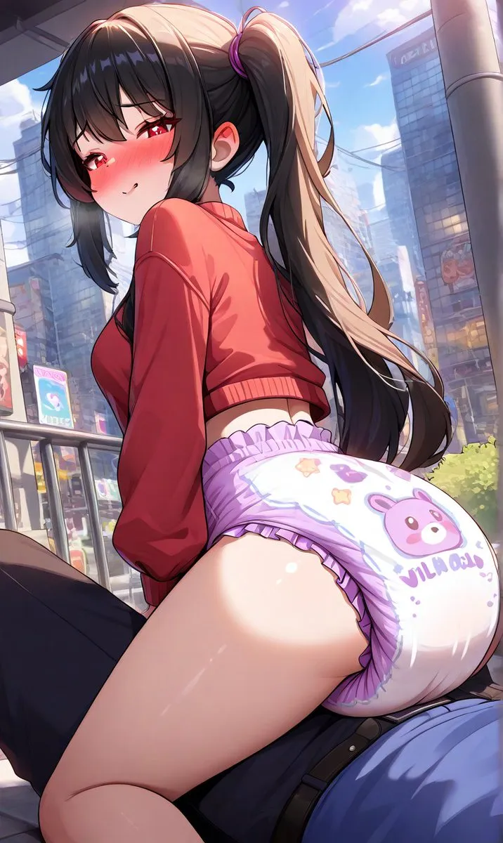 A girl rubbing a wet diaper on a man's genitals