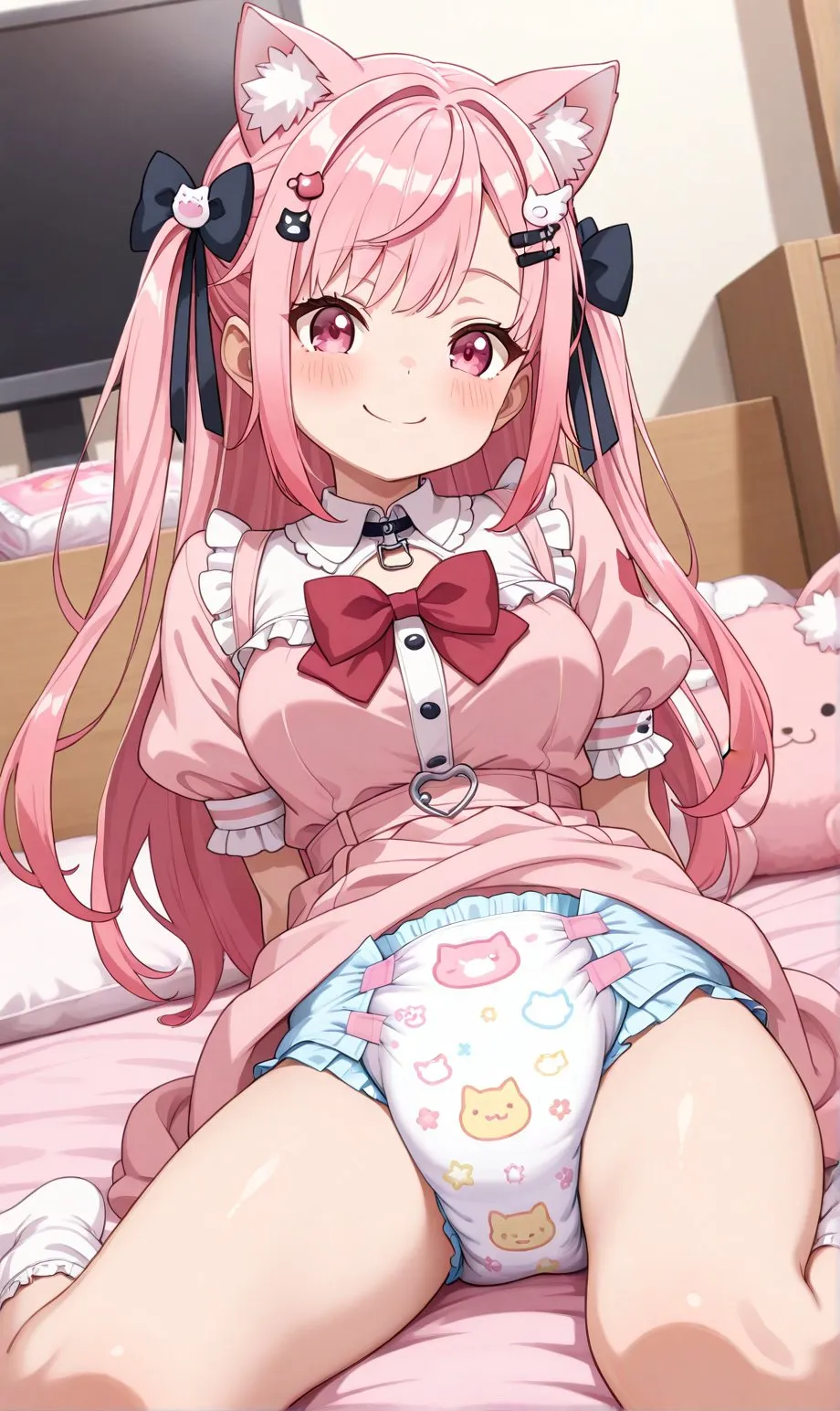 Pink-haired girl's diaper exposure