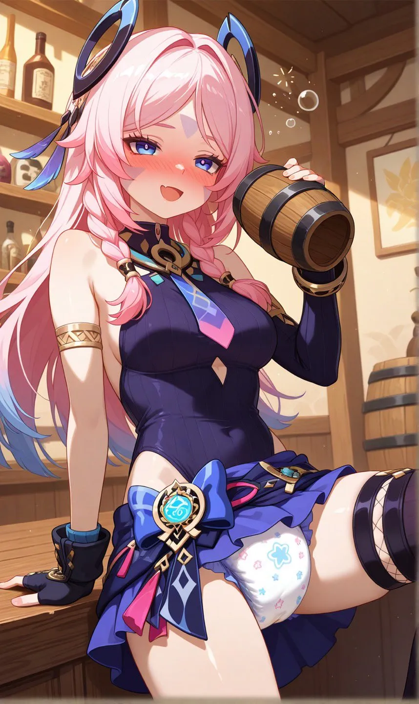 A drunk girl wearing a diaper