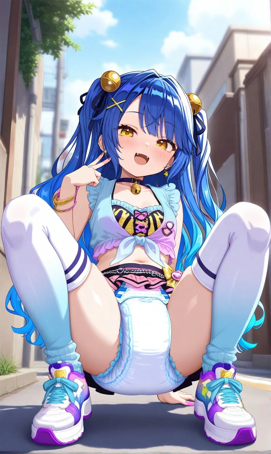 Amamiya Kokoro shows off her diaper outdoors.
