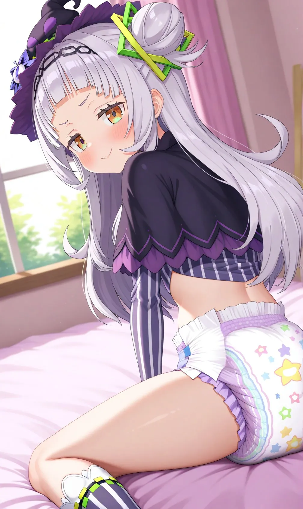 Murasaki Shion is wearing a diaper and looking back.