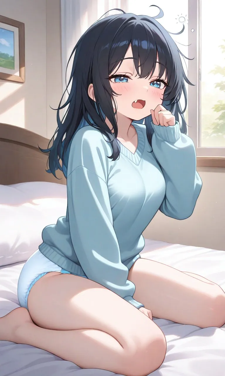 The diapered girl yawning