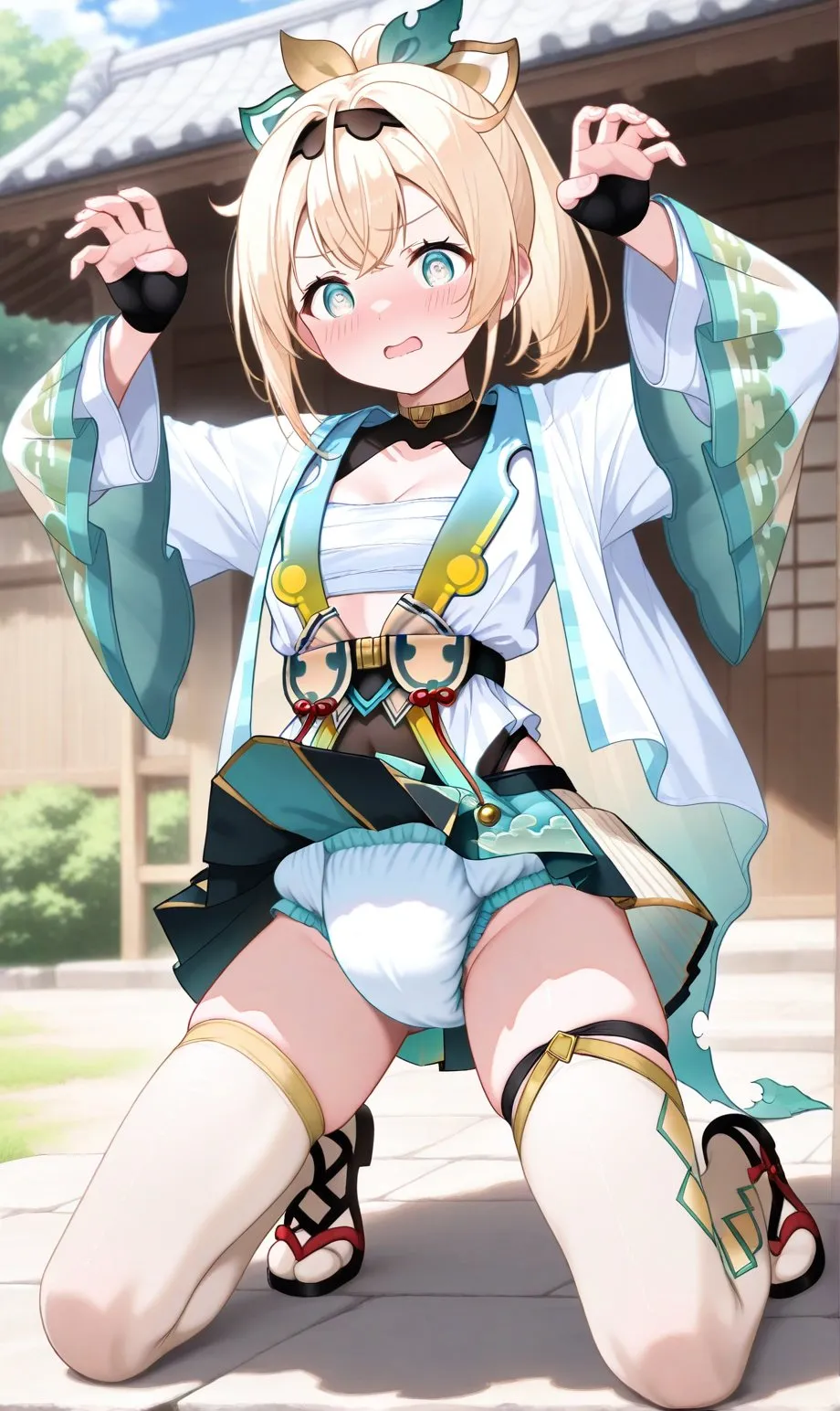 A fighter in a ‘roar’ pose wearing a diaper