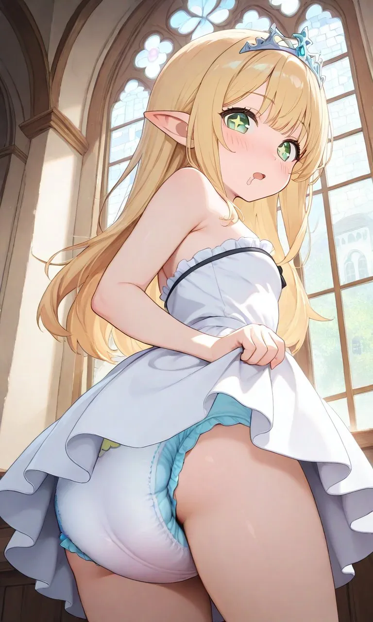 A girl showing her drool-soaked diaper