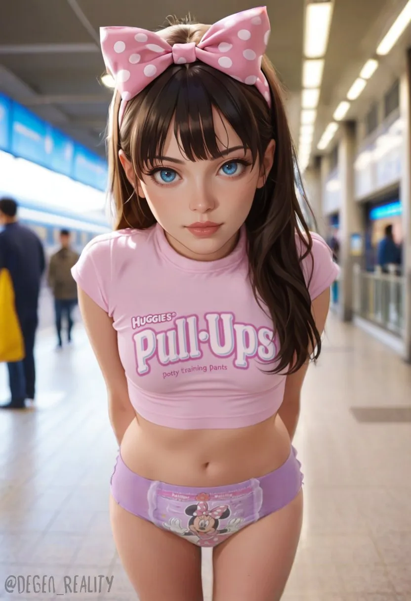 A girl wearing a ribbon and a pullover, outdoors