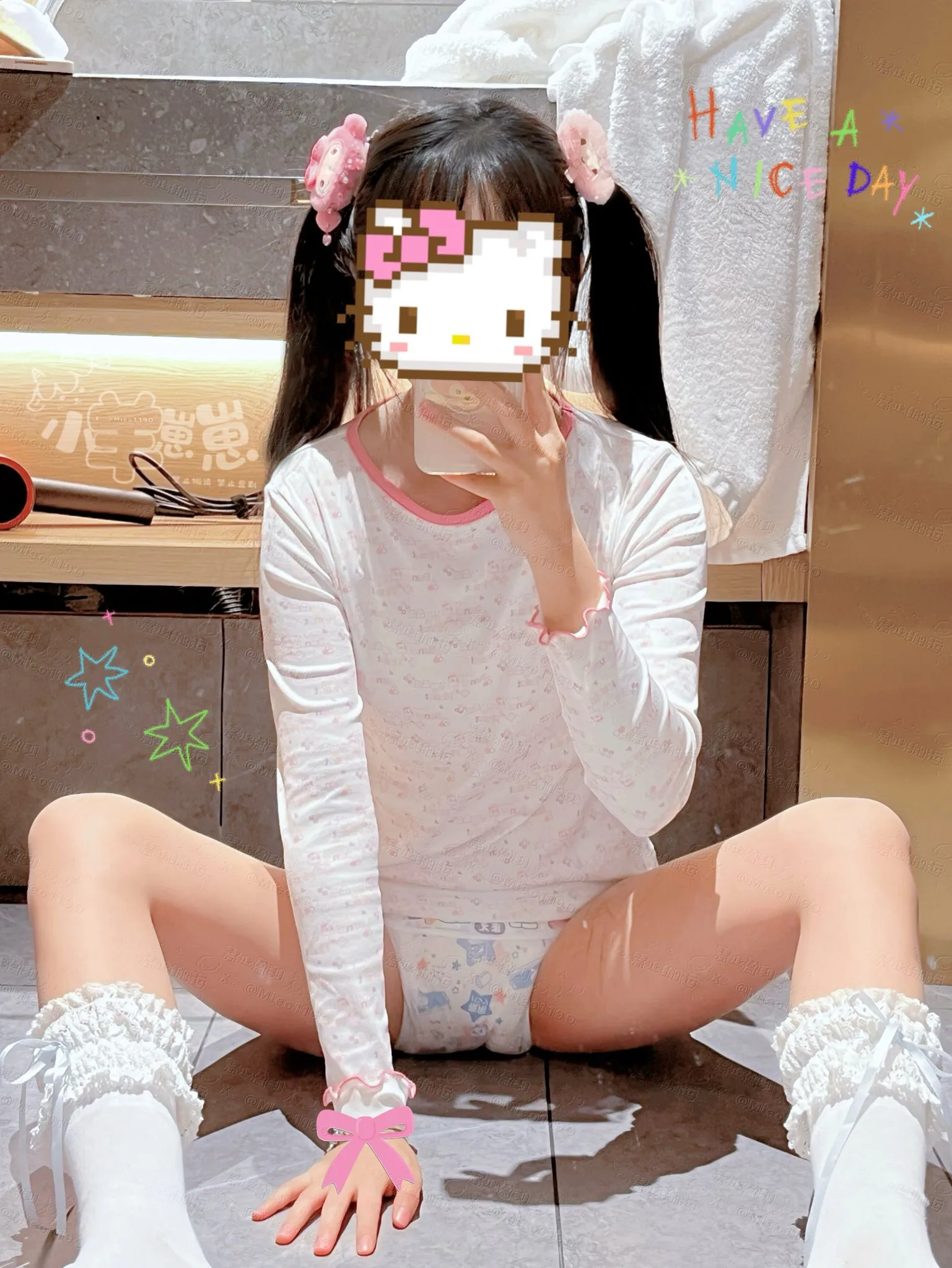 A girl with a diaper fetish wearing pajamas with her diaper exposed