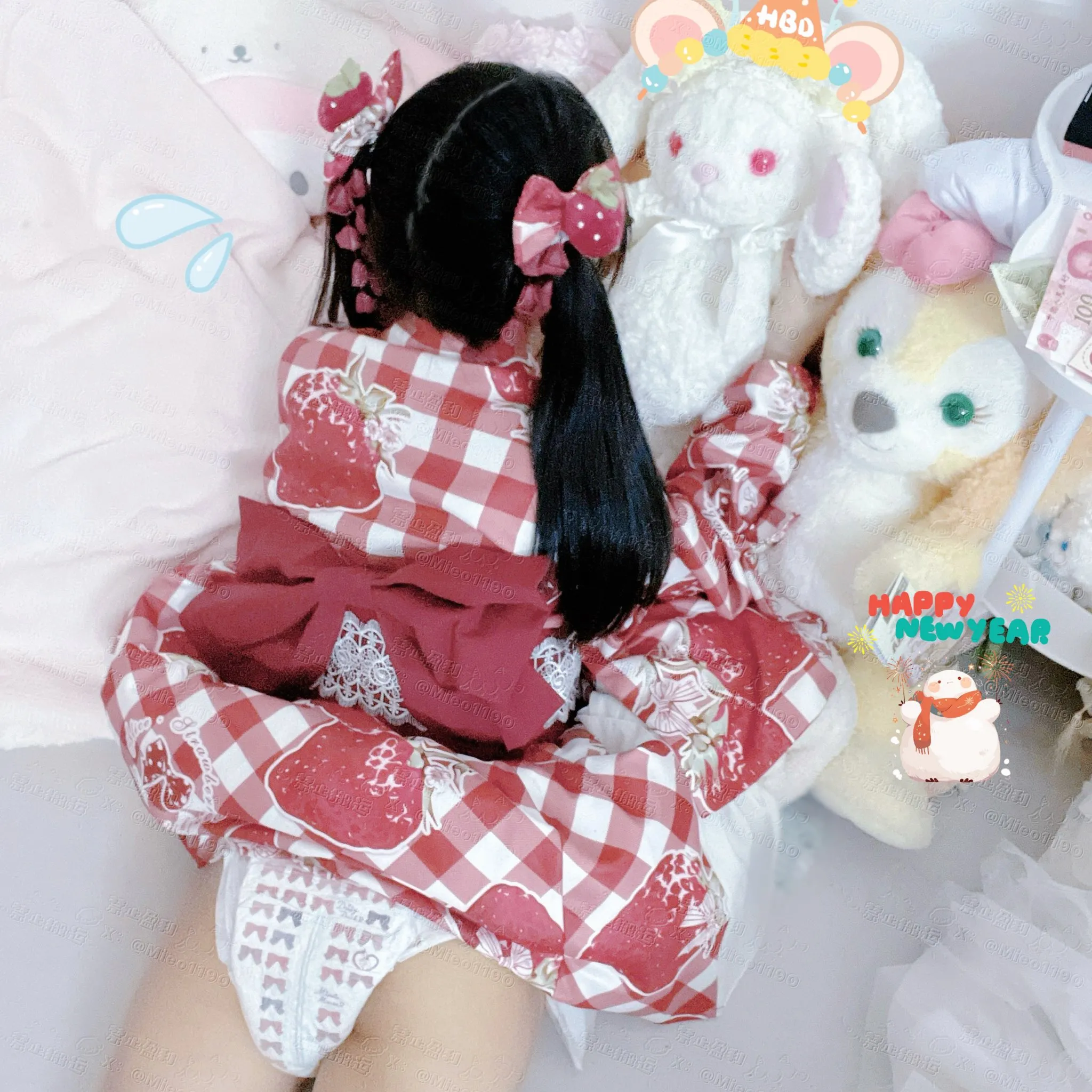 A cute ABDL girl wearing a ribbon outfit and diapers