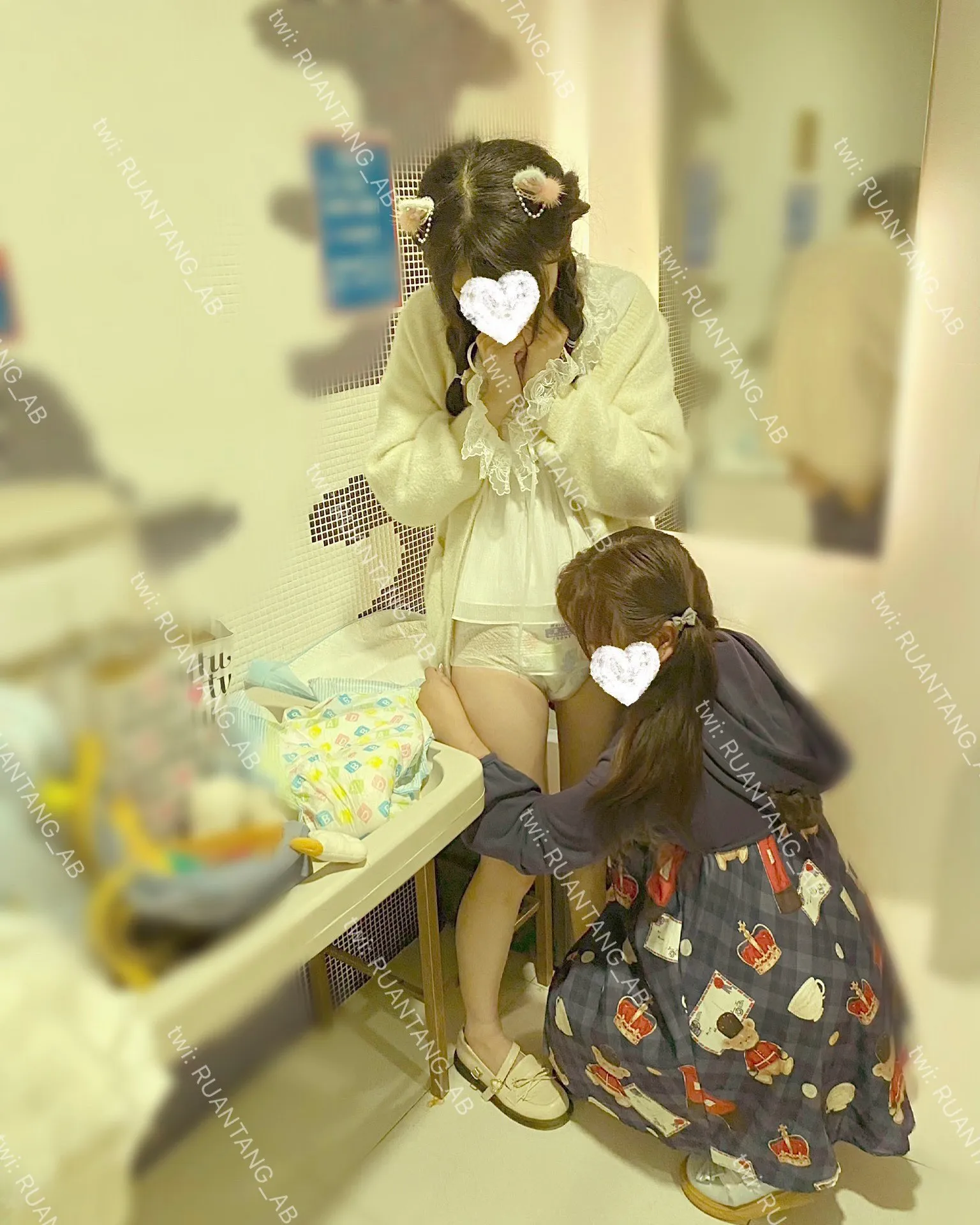 ABDL lesbian girls are playing with diapers.