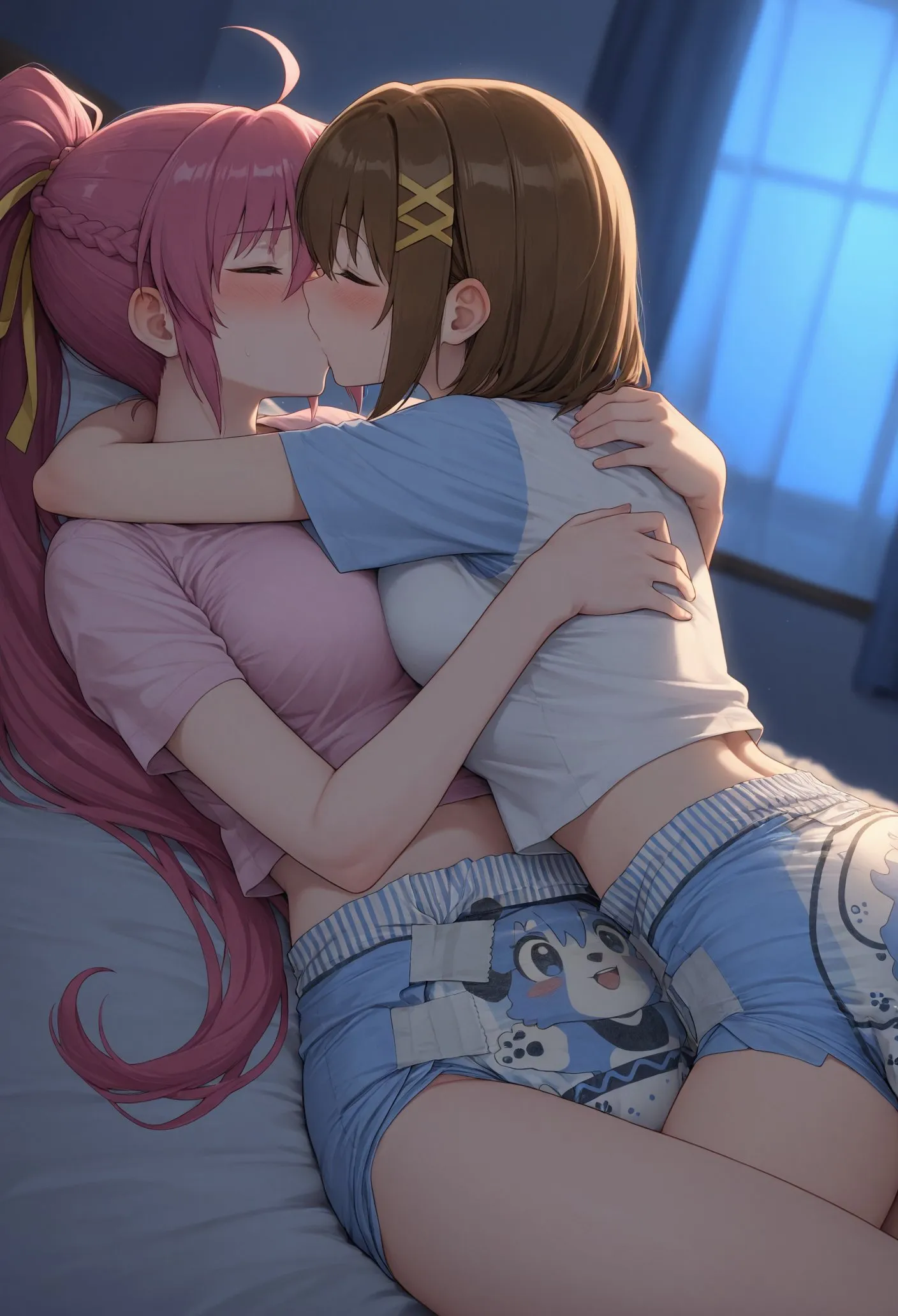 ABDL girls are wearing ABDL diapers and engaging in lesbian activities.