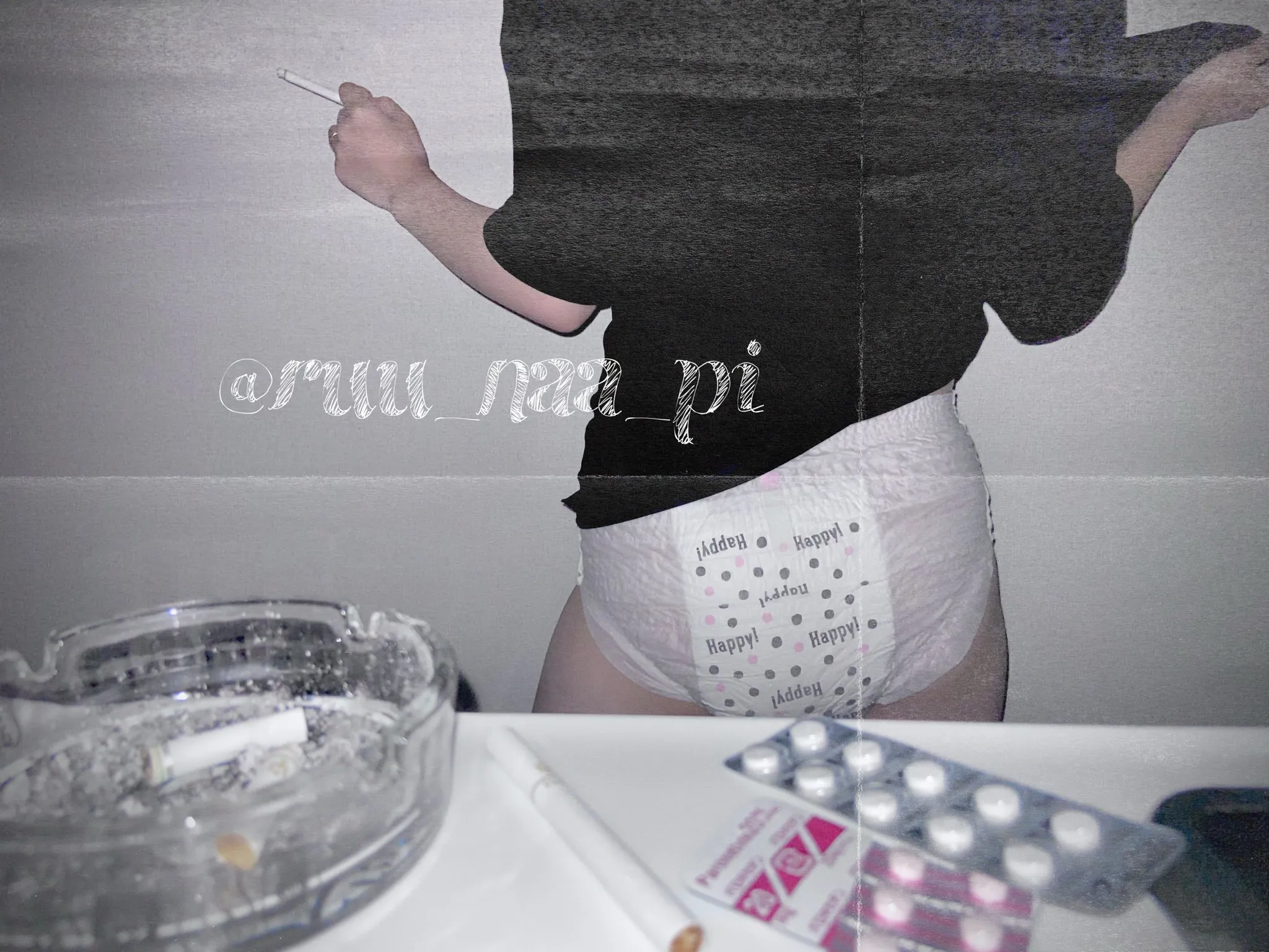 An ABDL girl smoking while exposing her diaper