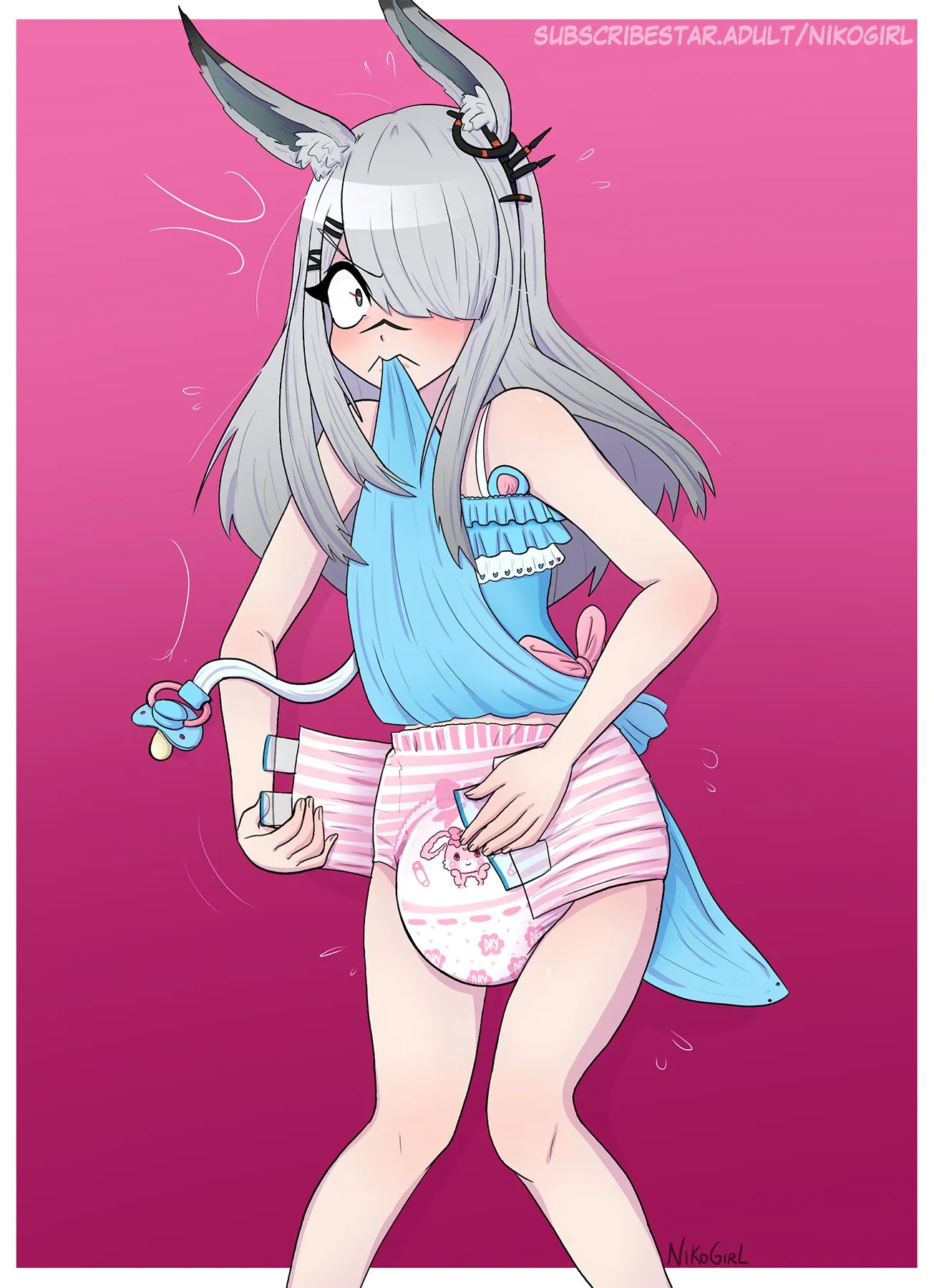 An ABDL girl with rabbit ears was caught taking off her diaper.