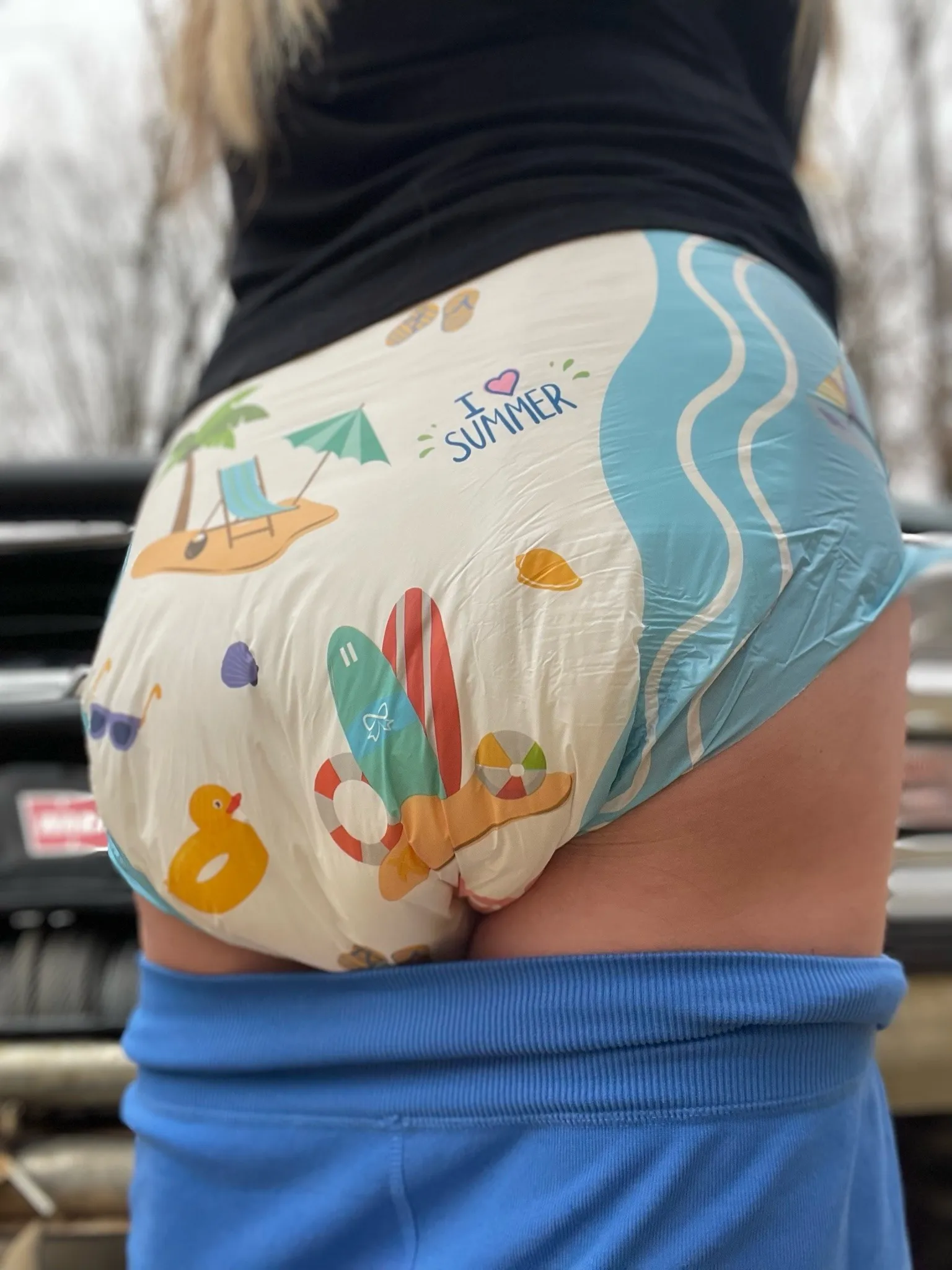 I wanted to show off my armpits, blue diapers, and white stockings.