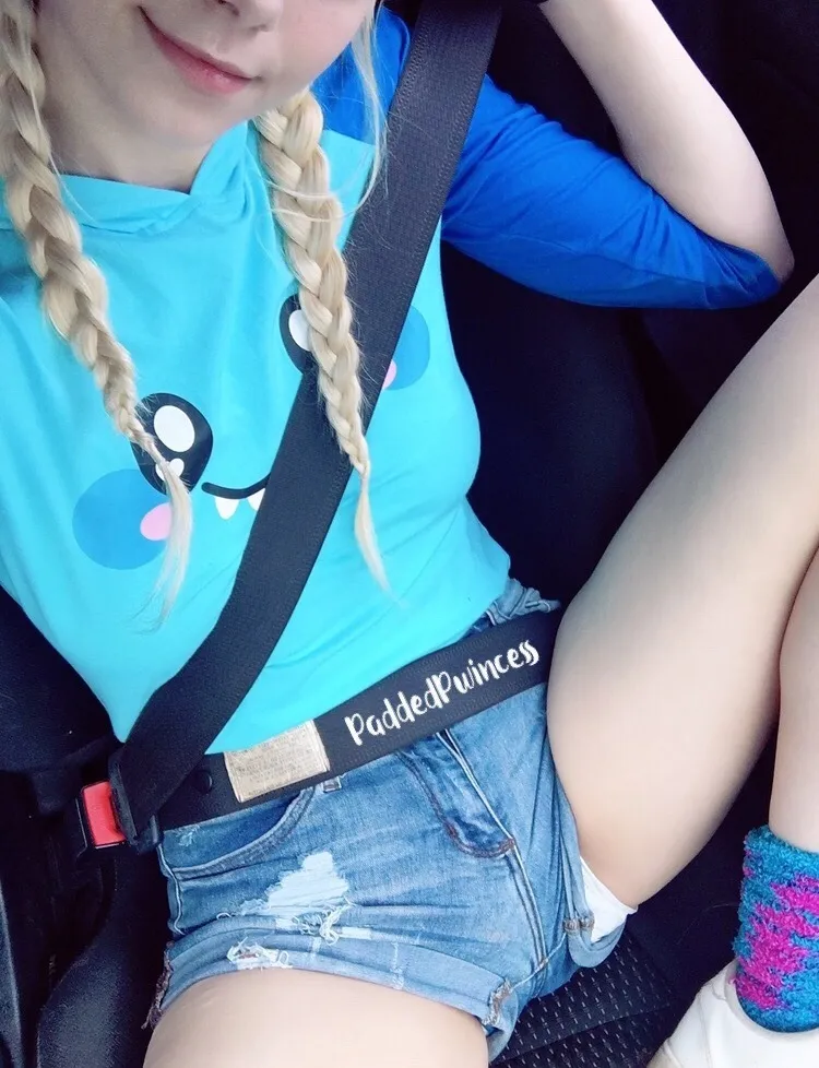 Want to see my diaper peeking out from between my blue shorts?